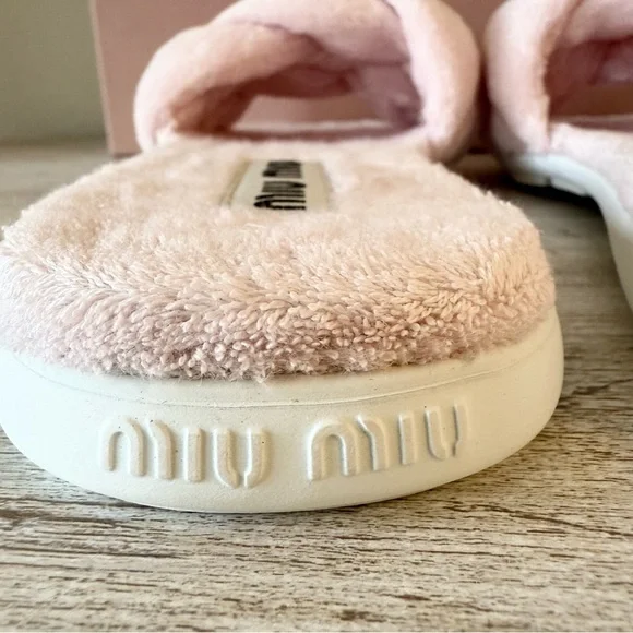 New Miu Miu Calzature Donna terry cloth slide sandals size 37, US 7, pink